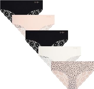 Jessica Simpson Women's Hipster Underwear - 5 Pack Microfiber Lace Trim No Show Seamless Panties, (Sizes: S-XL)