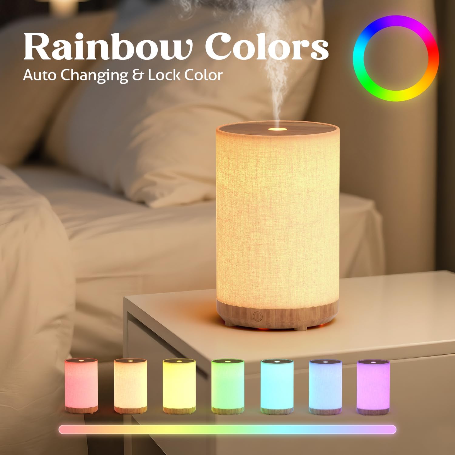 Essential Oil Diffuser with Fabric Cover, Small Portable Aroma Diffuser 120ml, Ultrasonic Aromatherapy Oil Diffuser with 8 Colors LED, Auto Shut-Off Function, Mini Humidifier for Bedroom Home - Image 2
