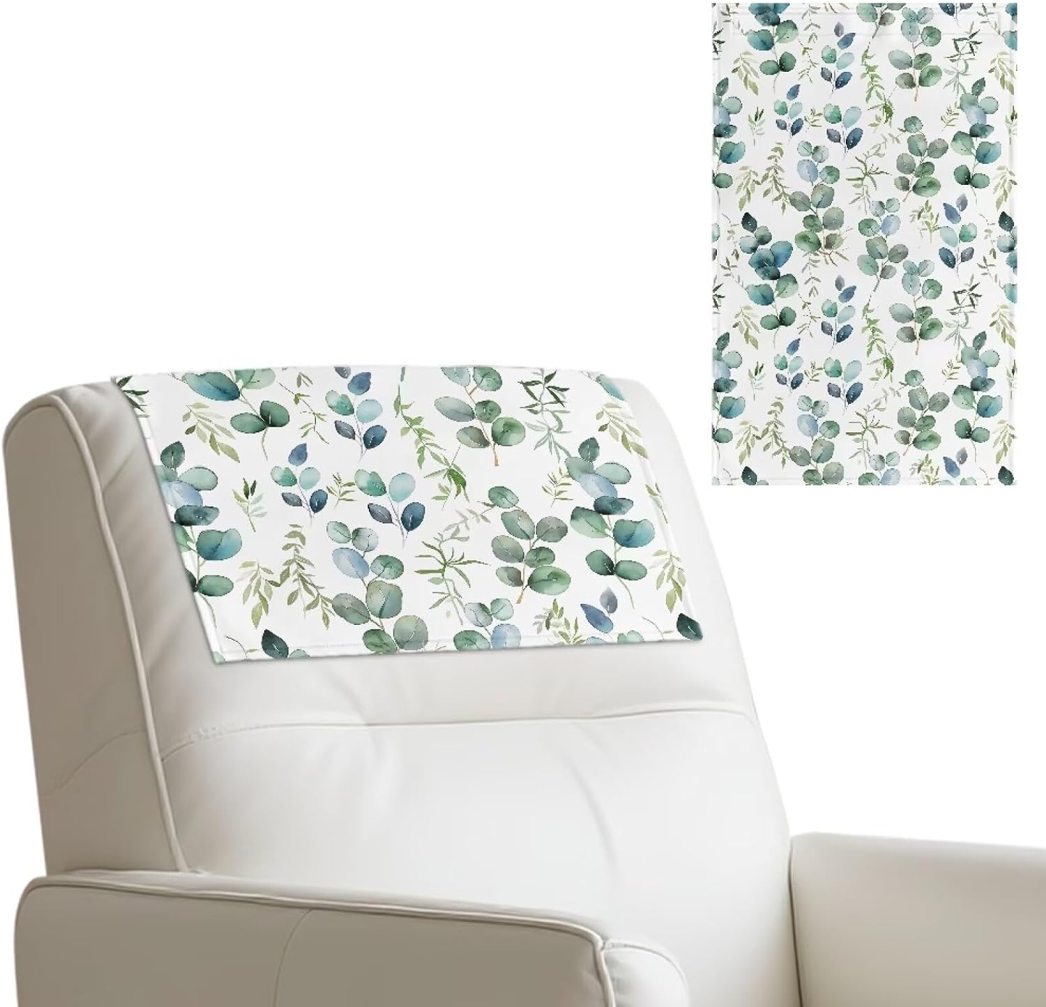 Eucalyptus Leaves Headrest Cover for Recliner Chair 1 Piece Recliner Chair Head Protector Covers with Hook and Loop Novelty Sofa Couch Head Rest Protector for Home Office Decoration