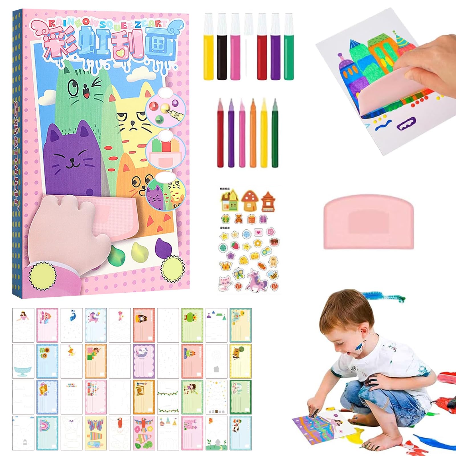 Kit De 35 Cartes à Gratter Arc-en-ciel SoeUyd – Activité Créative Pour Enfants, Sans Dégâts, Idéal Cadeau