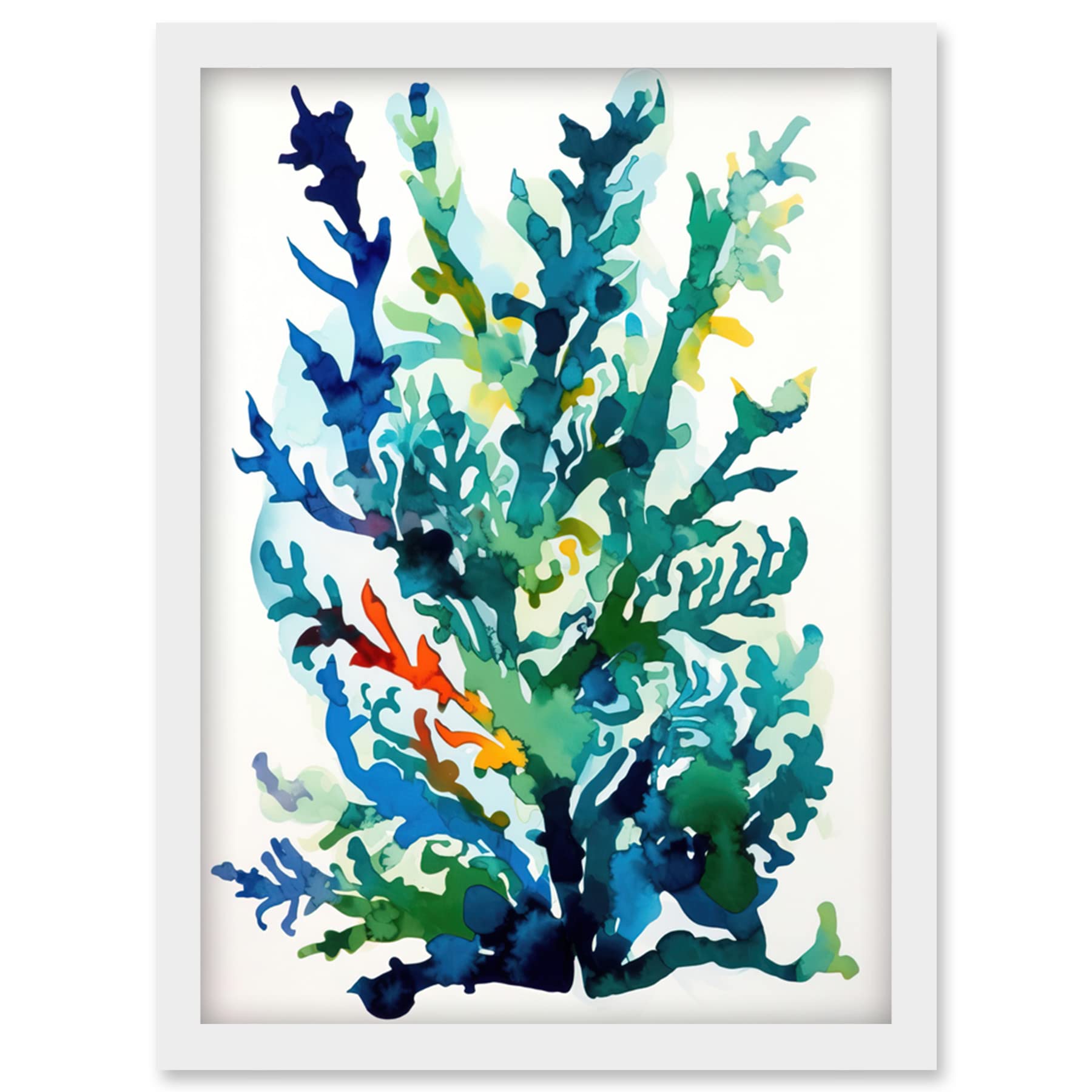 Artery8 Seaweed Plant Abstract Folk Art Artwork Framed Wall Art Print A4