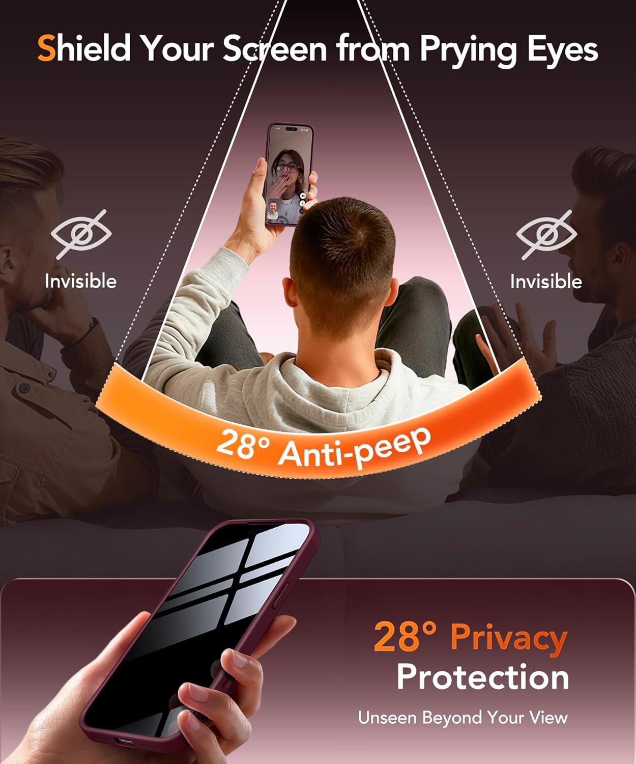 Magnetic Case for iPhone 17 Pro with Privacy Screen Protector [Compatible with MagSafe][Camera Protection][Military-Grade][Camera Control Cover]Translucent Matte iPhone 17 Pro Phone Case,Wine Red - Image 4