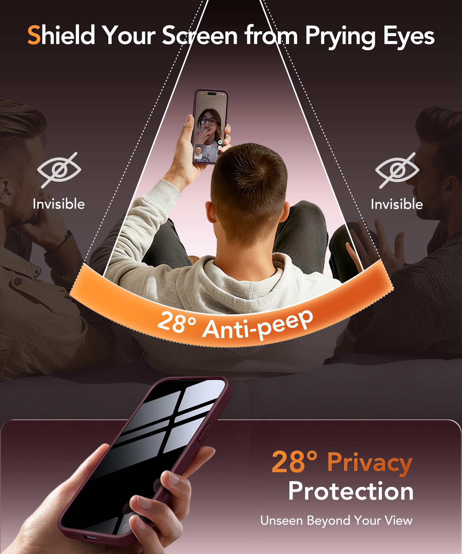Magnetic Case for iPhone 17 Pro Max with Privacy Screen Protector [Compatible with MagSafe][Camera Protection][Military-Grade][Camera Control Cover]Translucent Matte 17 ProMax Phone Case,Wine Red — view 4