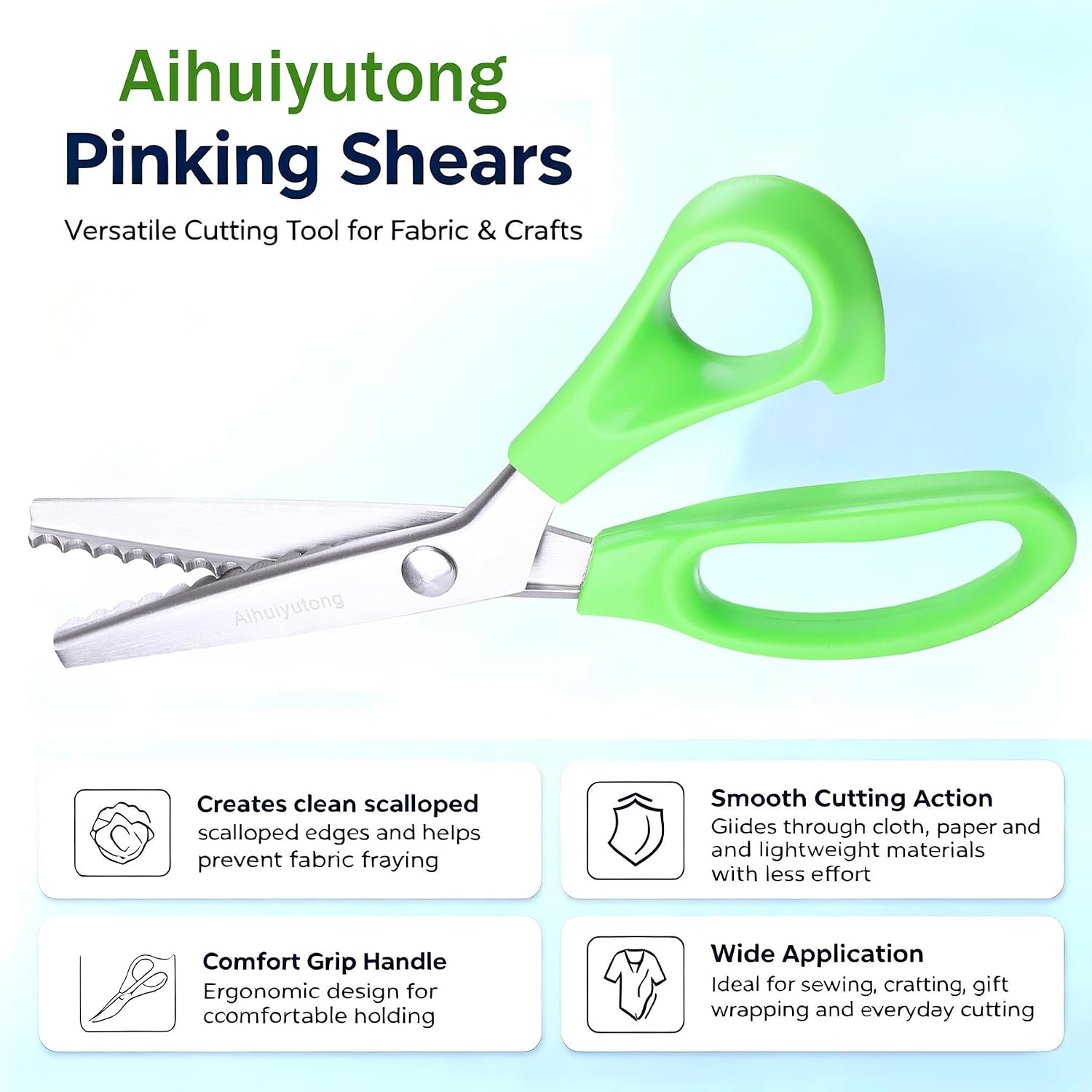 Scalloped Pinking Shears for Fabric Cutting, Professional Zig Zag Scissors for Sewing and Crafts (Scalloped 7mm)