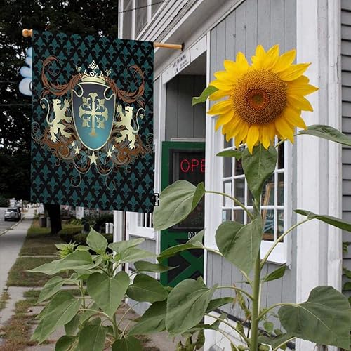 Miniatura 3 de Mugod Bandera de jardín con escudo retro, marquesina, vector, escudo adornado, león, medieval, símbolo de poder militar, decorativo, primavera,