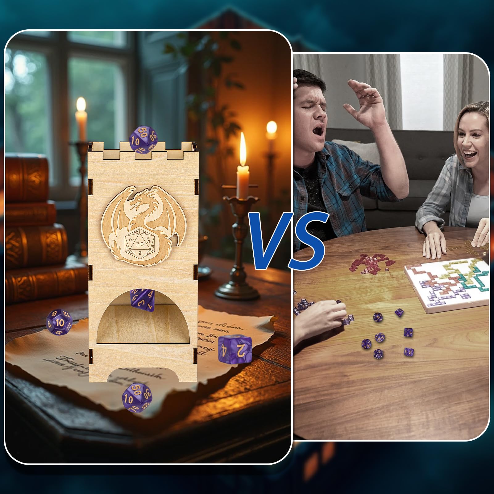 Torre lancia dadi trasportabile, D&D Legno Drago Volante Vassoio per Dadi, giochi in scatola, Accessori per giochi di ruolo, Regali per giocatori di fantasy (Dadi non inclusi)