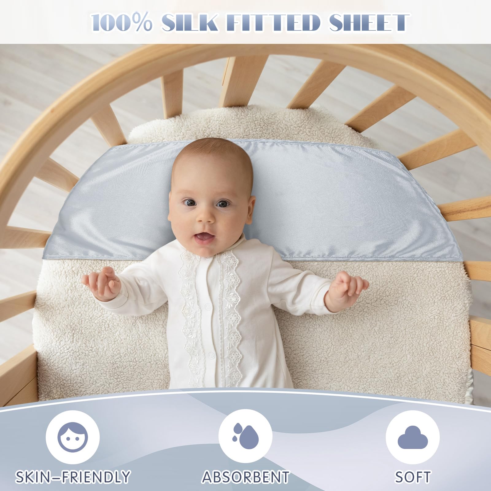 Hosuly 2 sábanas de satén para moisés de bebé, suave sensación de seda, para cuna rectangular, colchón, niños y niñas recién nacidos (gris y blanco)