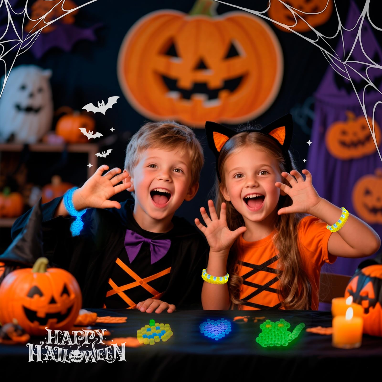 Glow in The Dark Pony Beads for Bracelets, +pcs 6x9mm Rave Kandi Acrylic Beads Neon Luminous Colored Charms Hair Bead for Braids Girls Halloween Jewelry Making Crafts Party Supplies