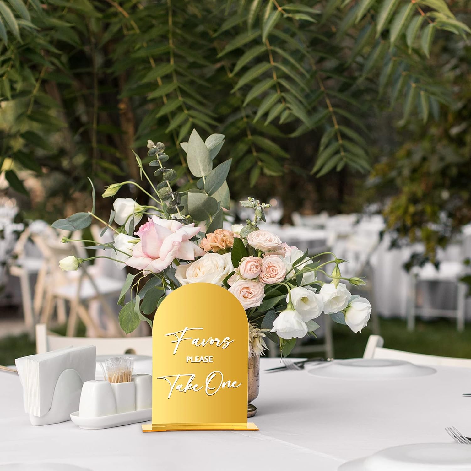 Woanger 4 Pcs Arch Acrylic Wedding Signs for Ceremony and Reception 4 x 6 Inches Gold Metal Welcome Wedding Signage with Stand, Gifts and Cards with Holder for Marriage Memorial Ceremony - Image 5