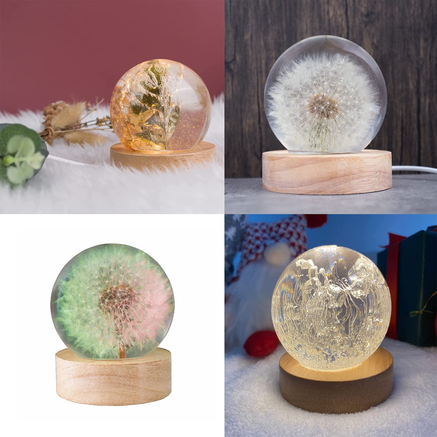 Runde Silikon Form Holz LED Lichtsockel, LED Lichter Display Basis, runder Displaysockel für DIY Acrylplatte Dekorative Ornament Kristallstatuen, Glaskugel (Warmes Licht)