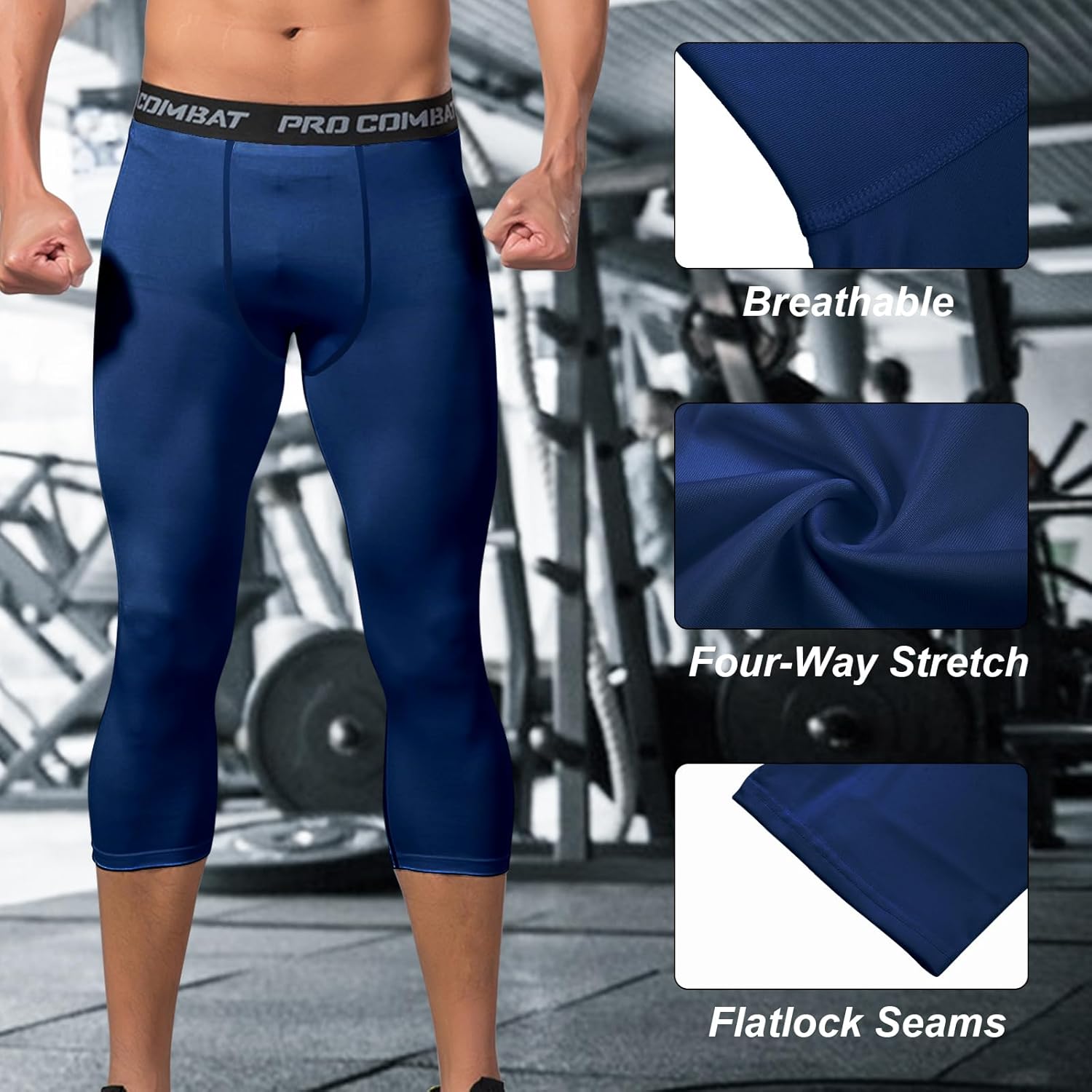 Men’s 3/4 Compression Pants, Athletic Leggings Running Workout Tights Base Layer for Basketball Sports Football Gym - Image 5