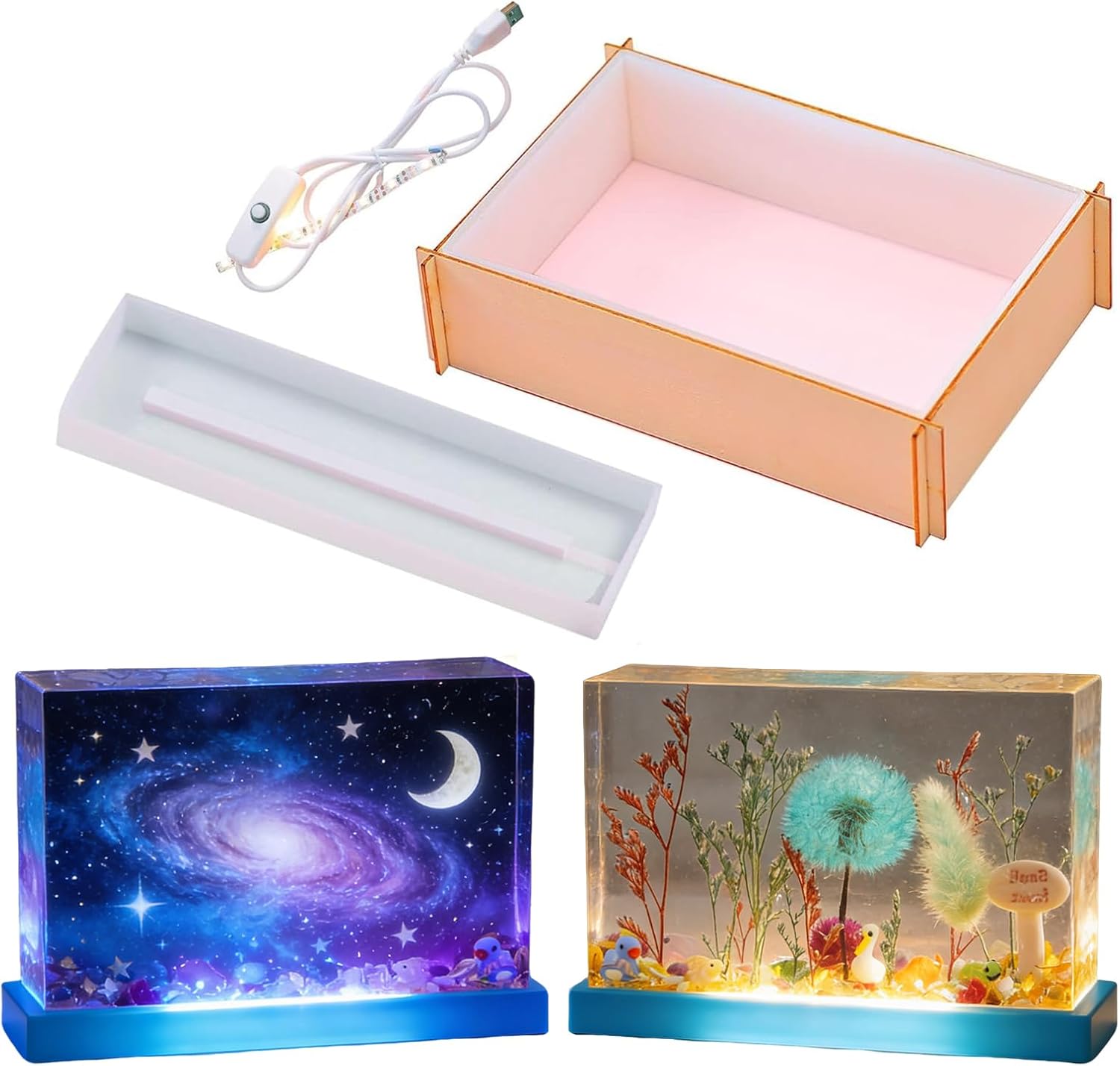 Resin Silicone Molds Kit - USB Powered Light Base Rectangle Epoxy Casting Molds for DIY Candle Table Acrylic Art Home Decor | Moldes de Resina Silicona (1)