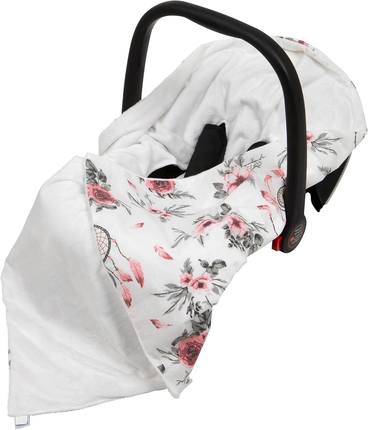 Double Sided Baby Wrap for car seat | girl pink grey white flowers dreamcatcher baby wrap swaddle cover cosytoes blanket for car seat 100x100cm