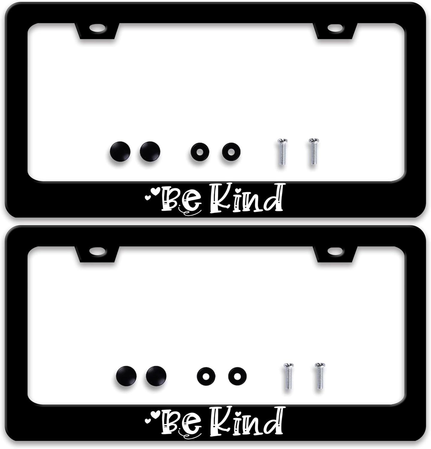 2 Pcs Be Kind License Plate Frame Kindness Personalise Stainless Steel Funny Design Compatible with Standard License Plate Frames for USA and Canada 6 X 12 Inches Gift with Screws