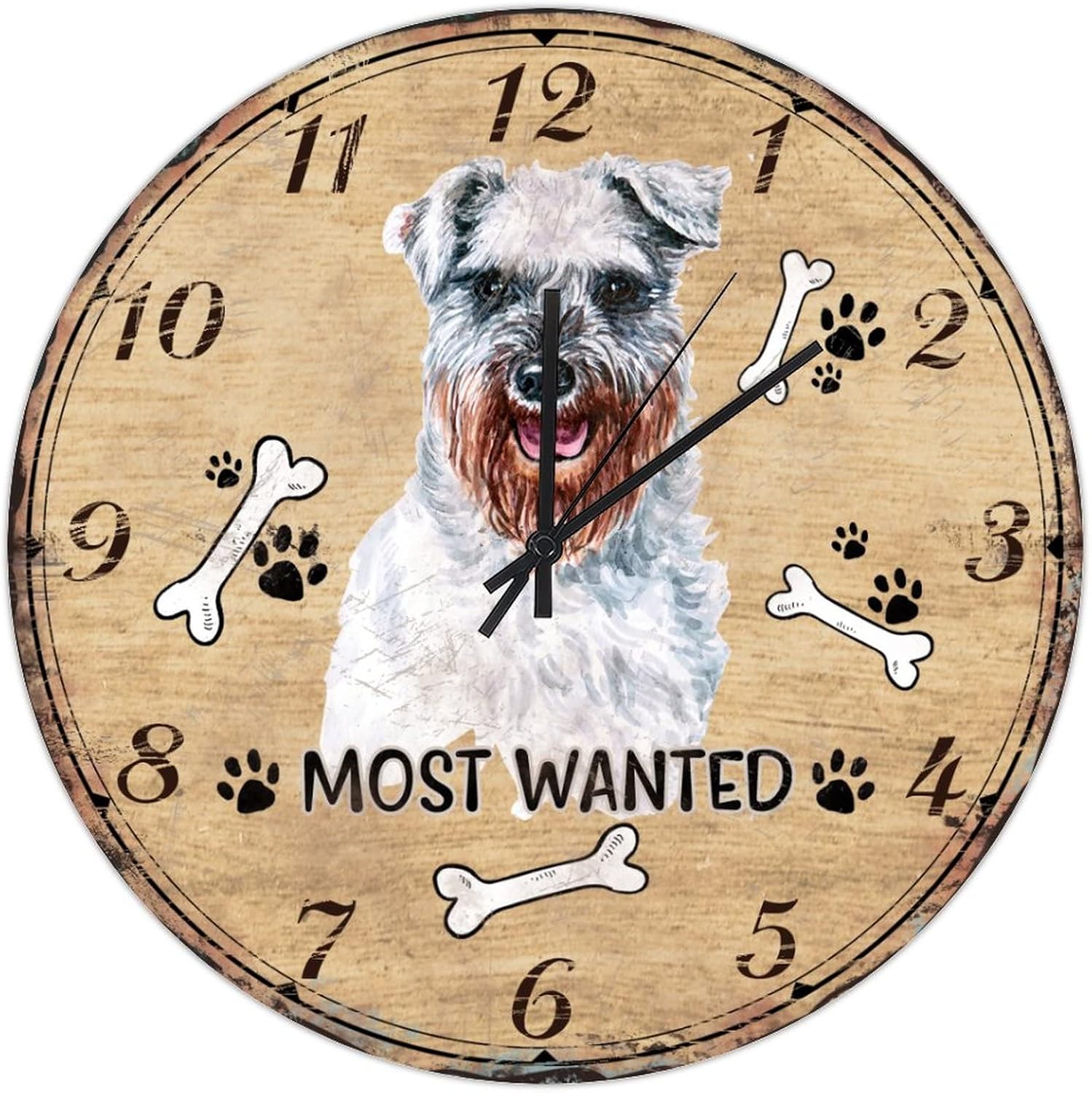 10in Wall Clock Cute Pet Dog Paw Wood Wall Clock Dog Lovers Gift Tuscan Style Silent & Non-Ticking Battery Operated Novelty Popular Wall Decor for Kitchen Bathroom Dorm Patio