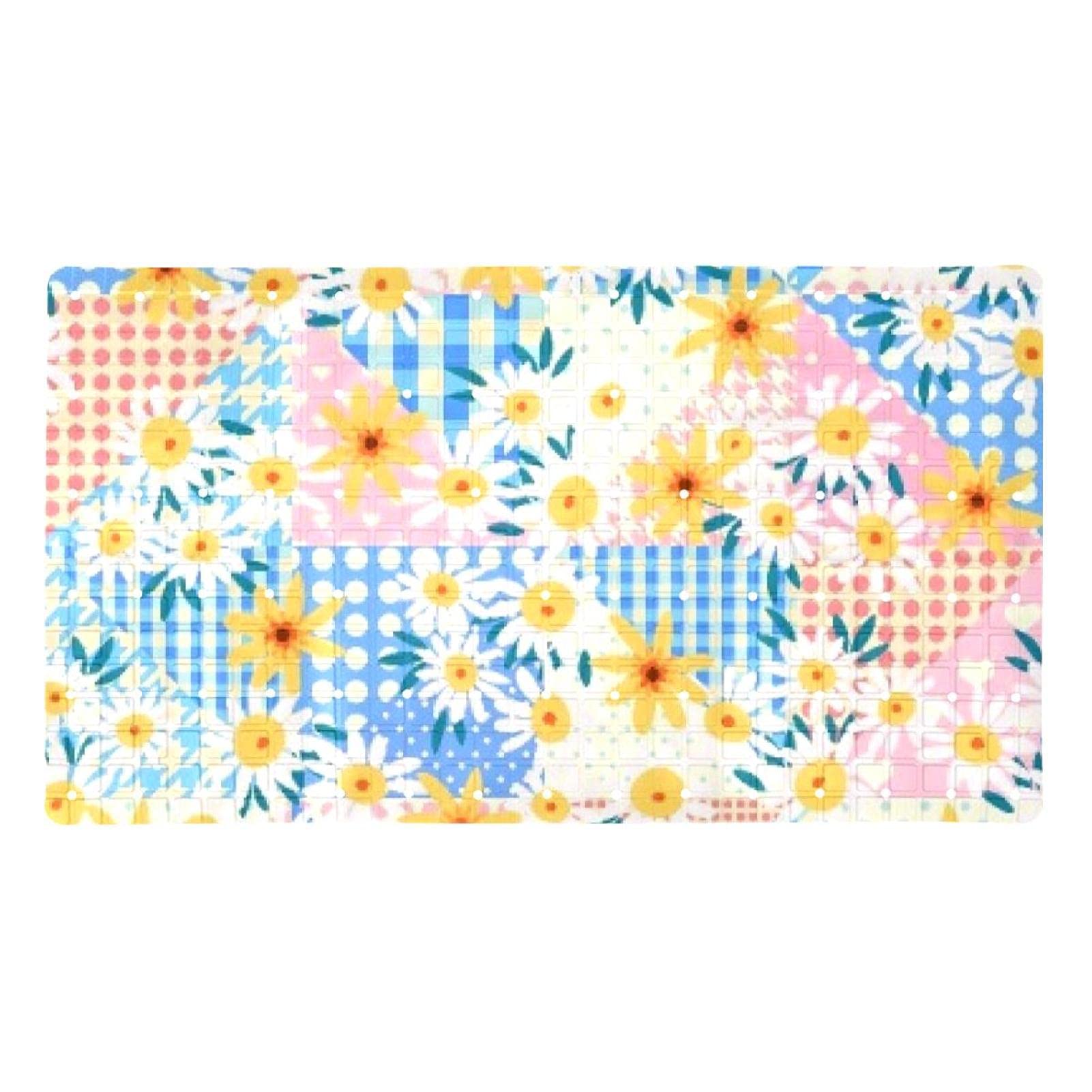 Tapis de bain pour s'asseoir jaune avec ventouses et trous de drainage