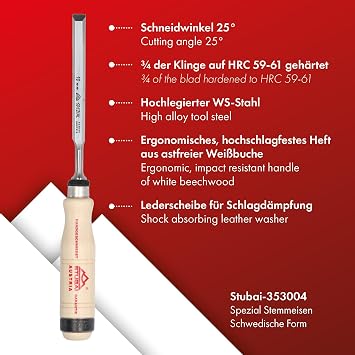 Stubai 353106Swedish Type Special Wood Chisel Set Beige/Silver 6-26 mm