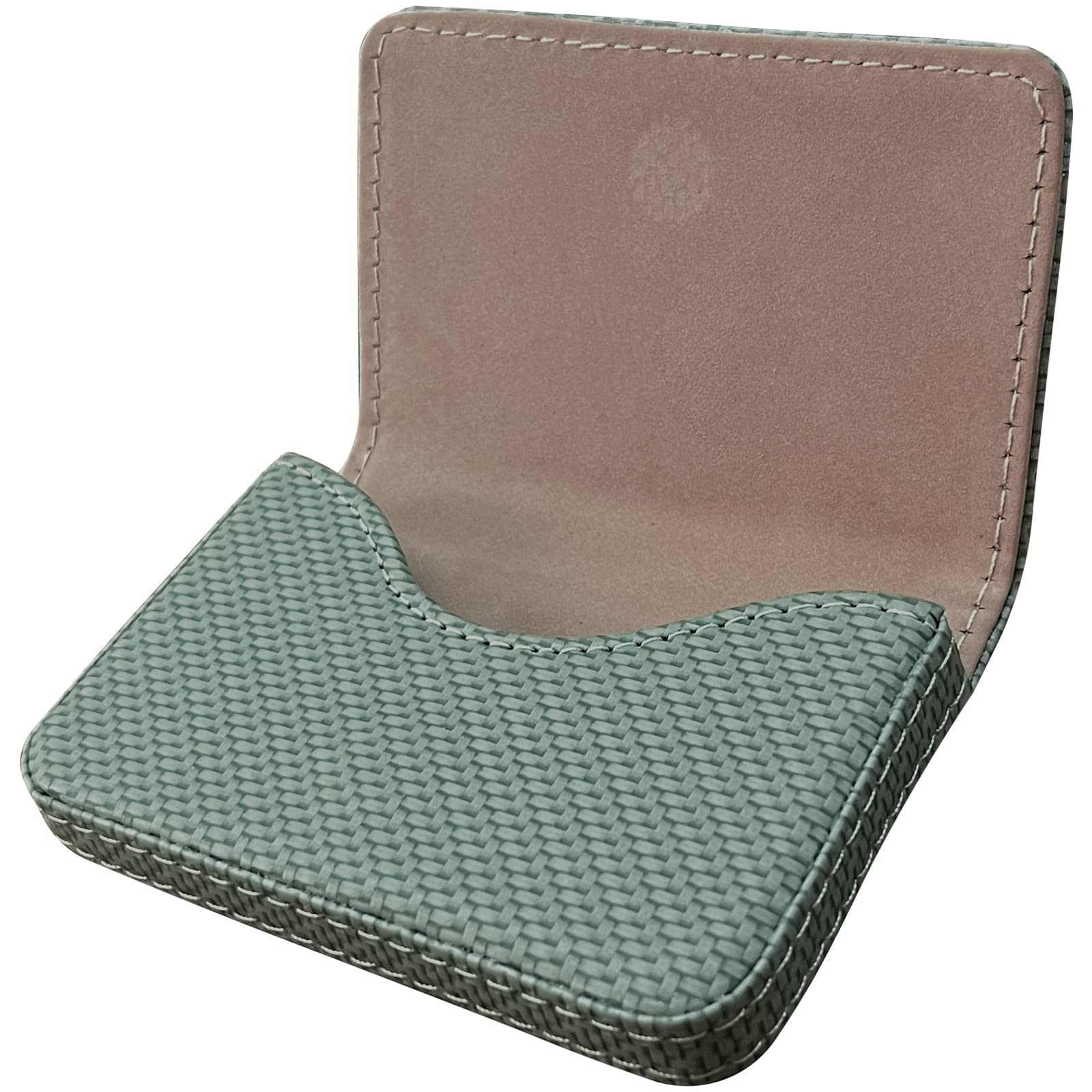 LeehoomRFID Blocking Wallet - Minimalist Leather Business Credit Card Holder - Woven Pattern Green