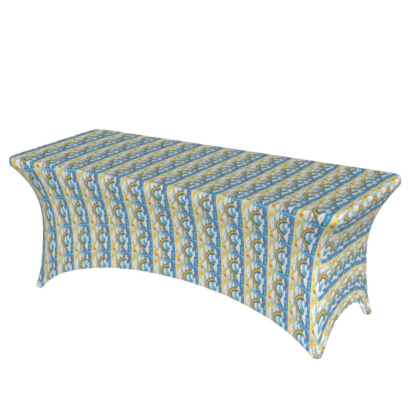 AYYQWE Rainbow Clouds Raindrop Print Elastic Rectangular Tablecloth For Banquet Outdoor Picnics Office Table Cover