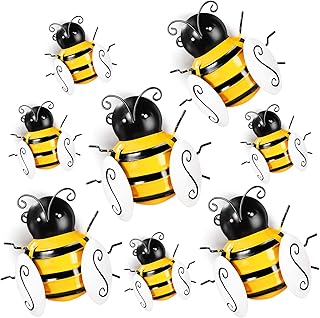 8 Pcs Metal Bee Wall Art Decor 3D Iron Honey Bee Wall Art Ornament Hanging Sculptures for Garden Outdoor Table Yard Greenhouse Fence Honeybee Baby Shower Decorations (4.5 Inch,5.5 Inch)