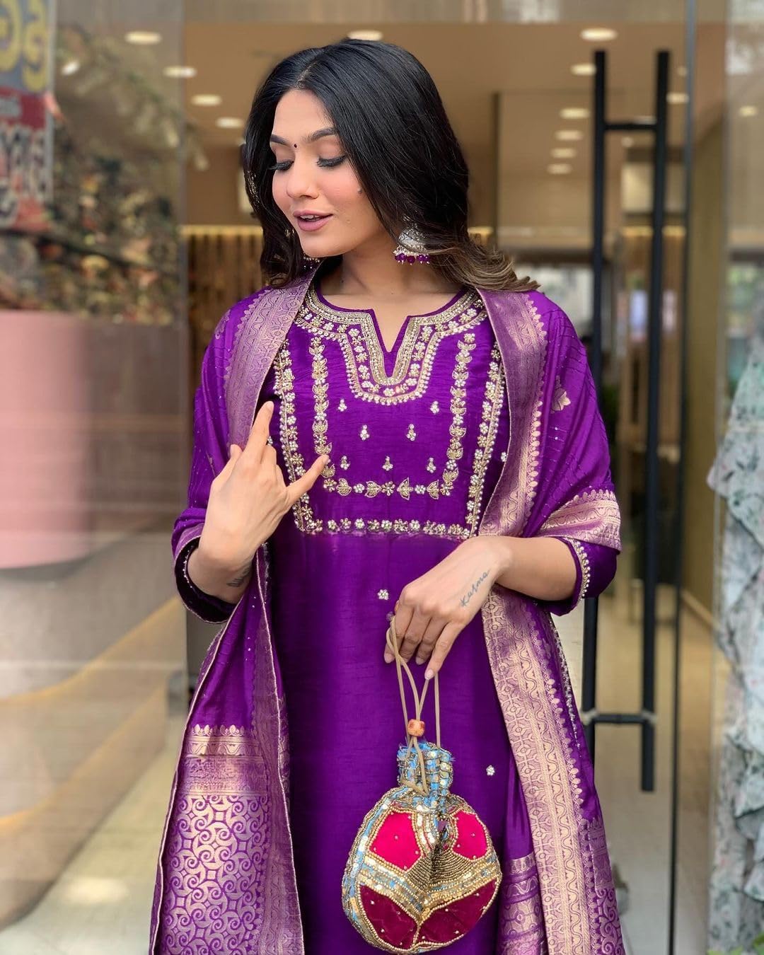 Partywear wedding Function wear Anarkali Dress, Alia cut kurti pant and Dupatta 3pc set for women