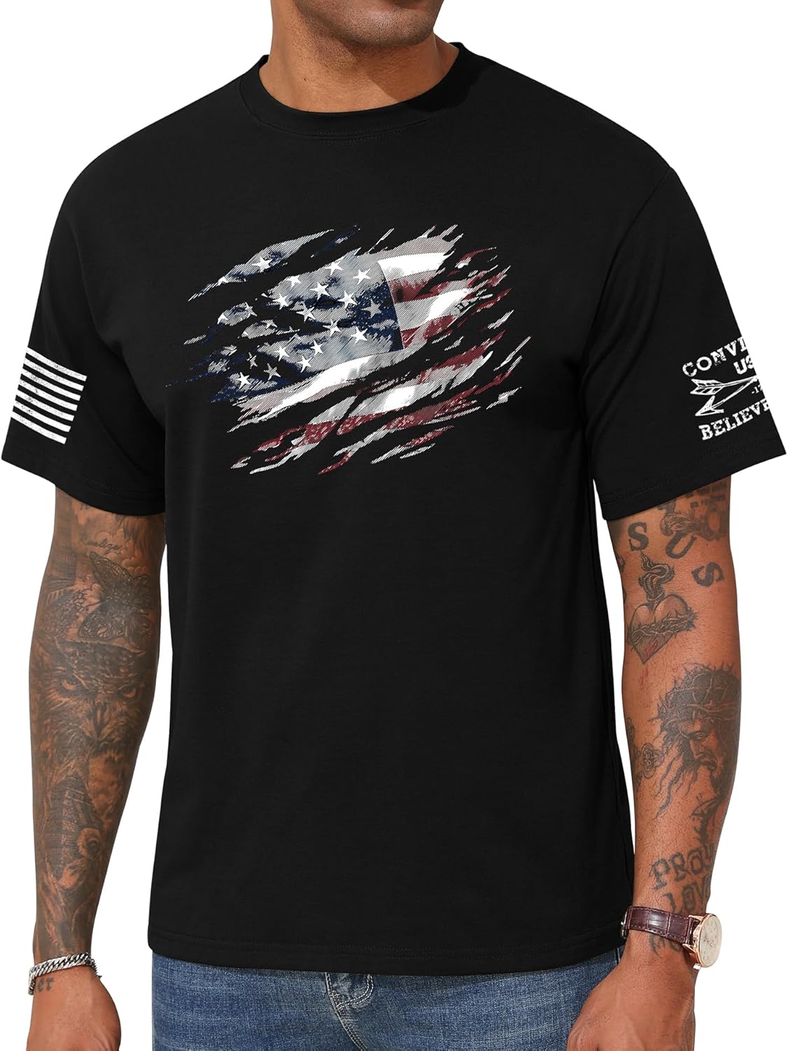 KESHIAN Men's American USA Flag Patriotic T Shirt Crewneck Casual Mens Graphic Tees
