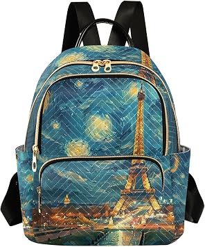 Mini Backpack for Women Eiffel Tower Paris by Night Only The Full Sky Small Purse Daypacks Stylish Bags Lightweight Travel Backpacks for College Shopping Work Dating