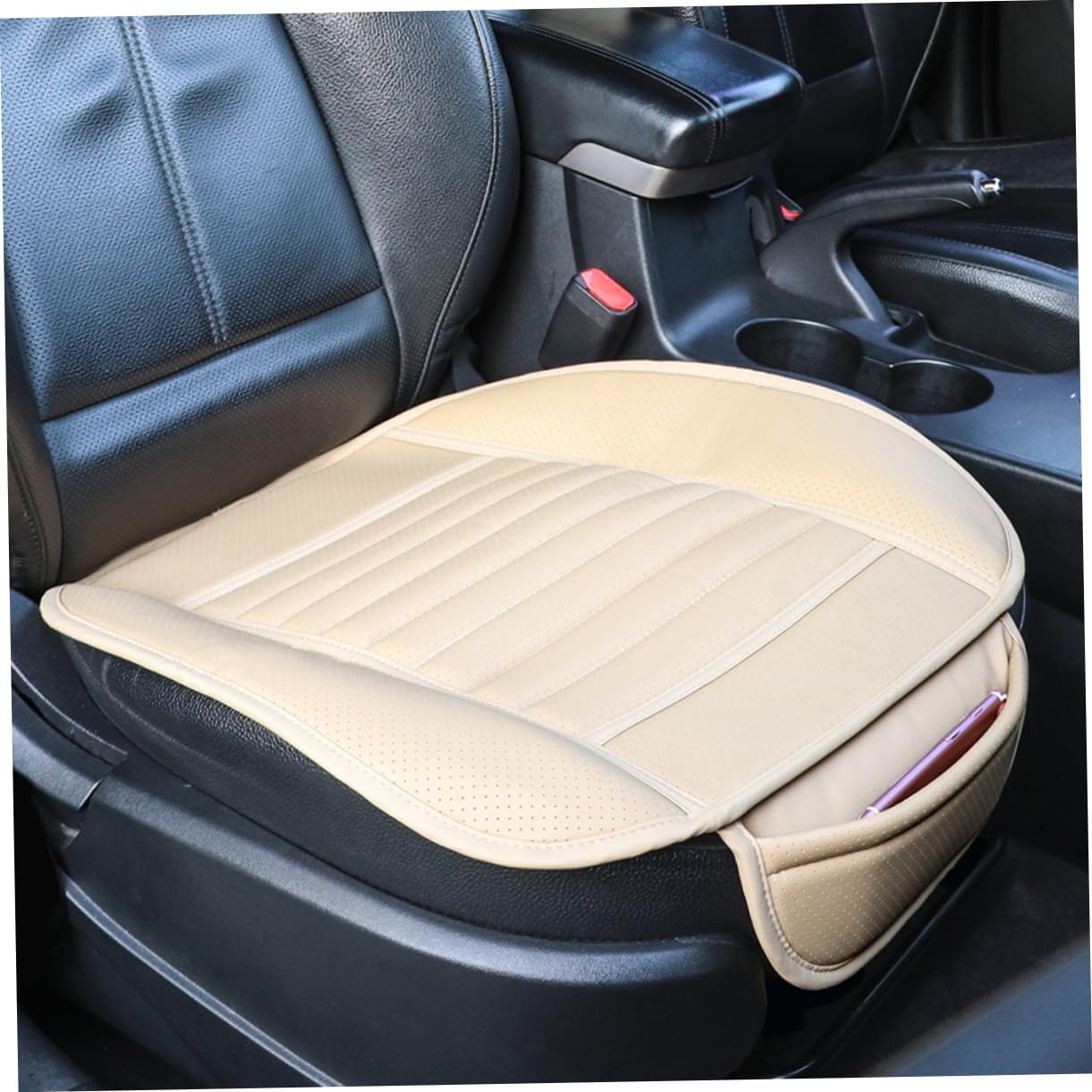 Holibanna Car Seat Cushion Cover Protector Non Slip Design for Front Seat Beige Comfortable Support for Protects Against and Wear