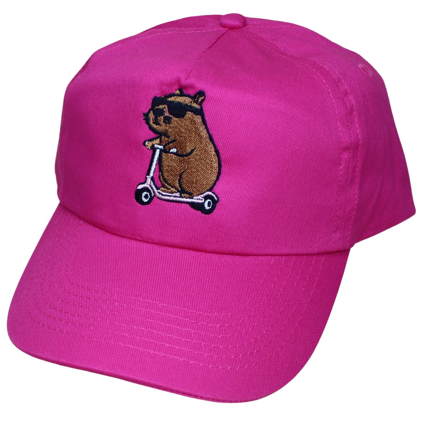 TeddyT's Children's Capybara Riding a Scooter Baseball Cap Sun Hat (8-12 Years) (Candy Pink)