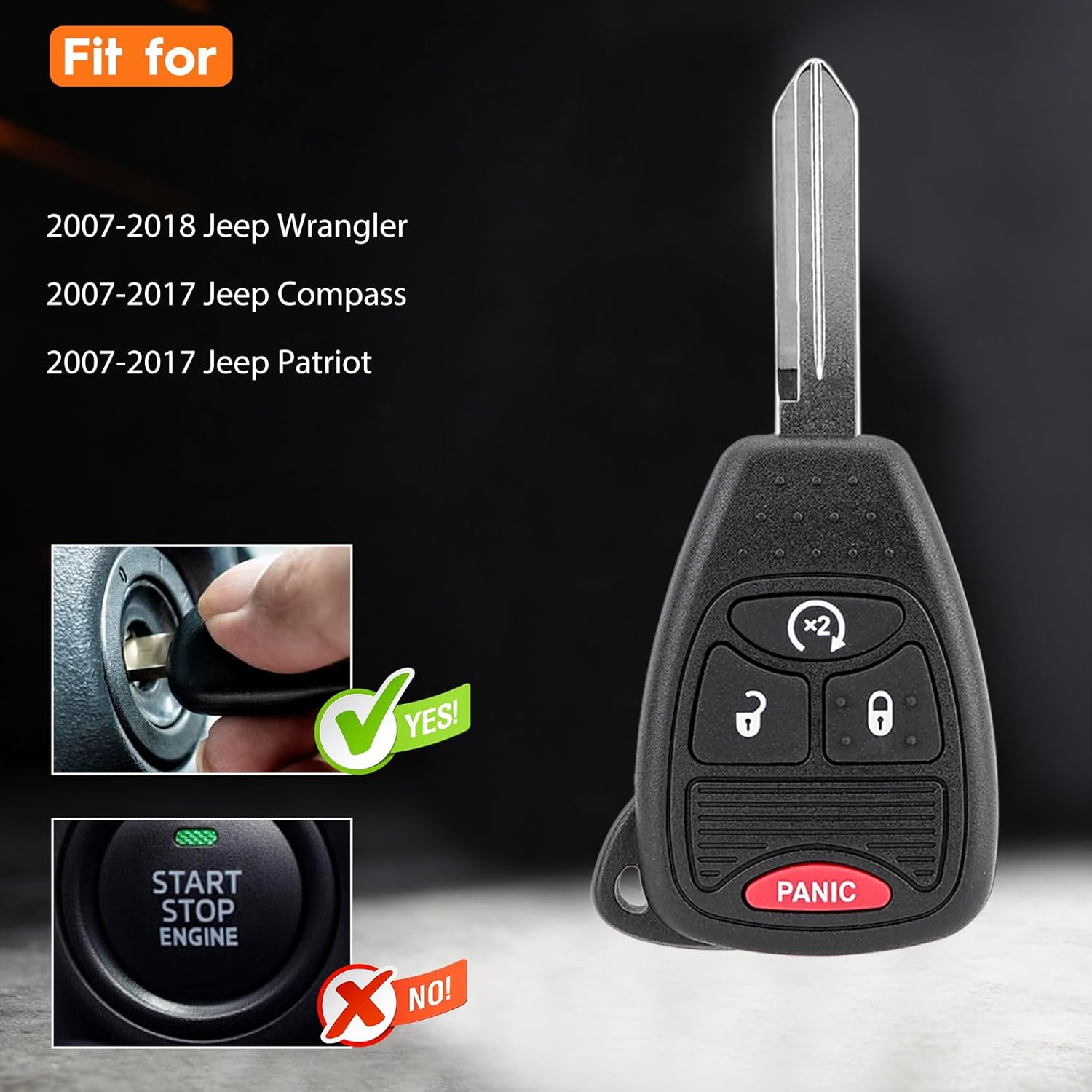 DIY Key Fob Remote Replacement Fits for 2007-2018 Jeep Wrangler 2007-2017 Jeep Compass Patriot Keyless Entry Remote OHT692713AA ( Pack of 2 )