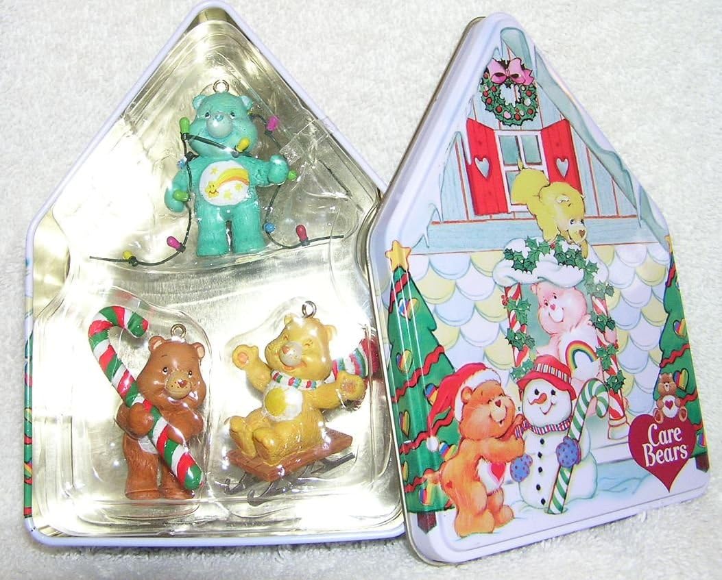 Care Bears Set of 3 Christmas Ornaments in Decorative Tin - Tenderheart Wish and Funshine Bear