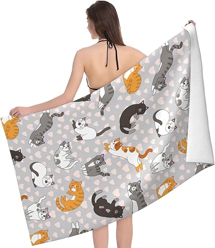Miniatura 3 de VOOHDDY Toalla de playa con diseño de gato lindo gatito, microfibra suave y absorbente, de secado rápido, toallas de baño de gran tamaño para baño,