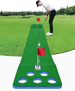 Golf Pong Game Set, Golf Putting Mat, Green Golf Mat, Outdoor Golf Putters Putting Green Practice Training Aid, Backyard Party Golf Game Set for living rooms, balconies, gardens, offices