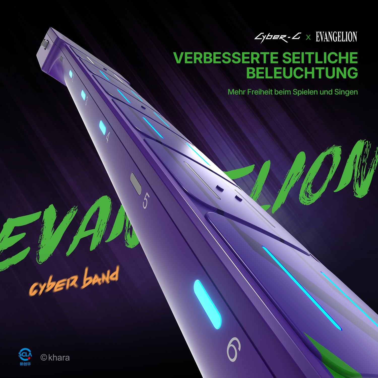 Enya CYBER-G Smart E-Gitarre – Offizielle Evangelion Kollaboration, Innovative Saitenlose E- & Akustikgitarre aus Carbonfaser mit App-Learning, Effekten & Bluetooth, Tragbare Reisegitarre