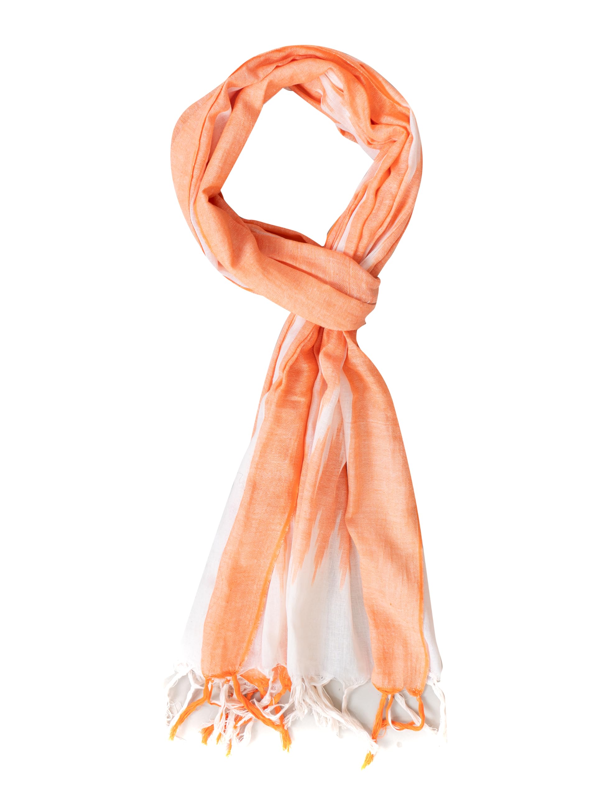 Cotton Ikkat Soft Silky Stole, Scarf, Shawl, Wraps for Women & Men (Orange)-image-16