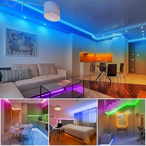 Miniatura 7 de dalattin Luces LED de 130 pies para habitacióndormitorio con aplicación y control remoto, tira LED inteligente compatible con sincronización de