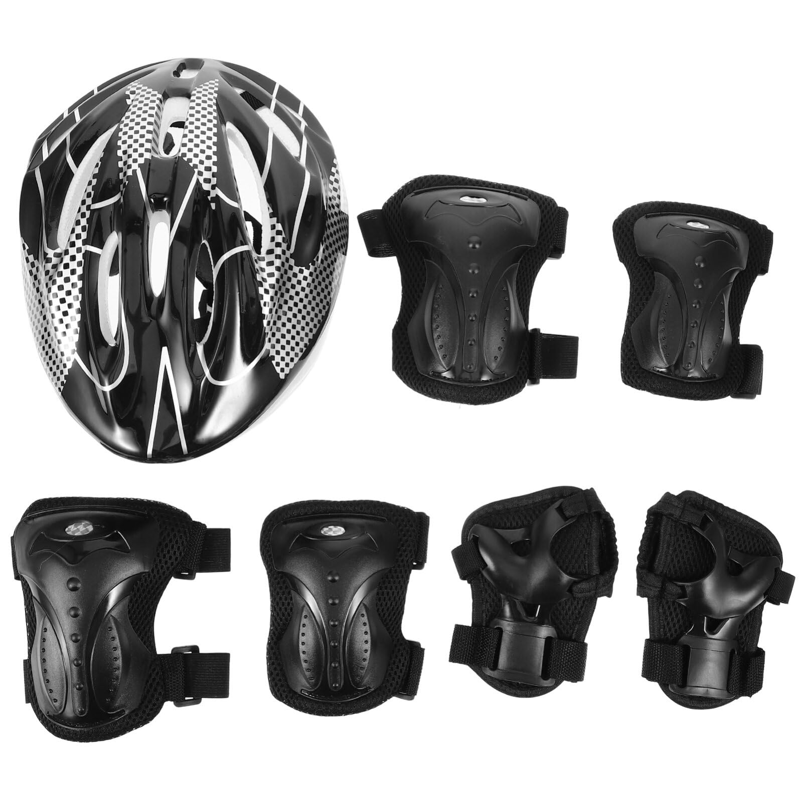 POPETPOP Ensemble de Protections pour Skateboard Adulte en Plastique et Coton Noir Comprenant Casque, Genouillères et Coudières Confortable et Solide pour Sport en Extérieur
