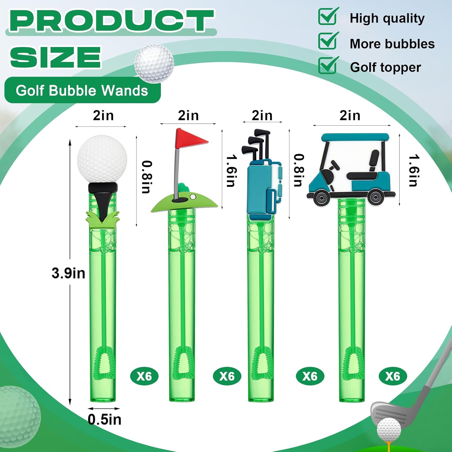 24 Pcs Golf Bubble Wands Bulk Sports Birthday Party Decorations Mini Bubble Wands Mini Cart, Clubs, Ball, Red Flag for Golf Themed Party Favors Supplies Team Gift Bag Stuffers
