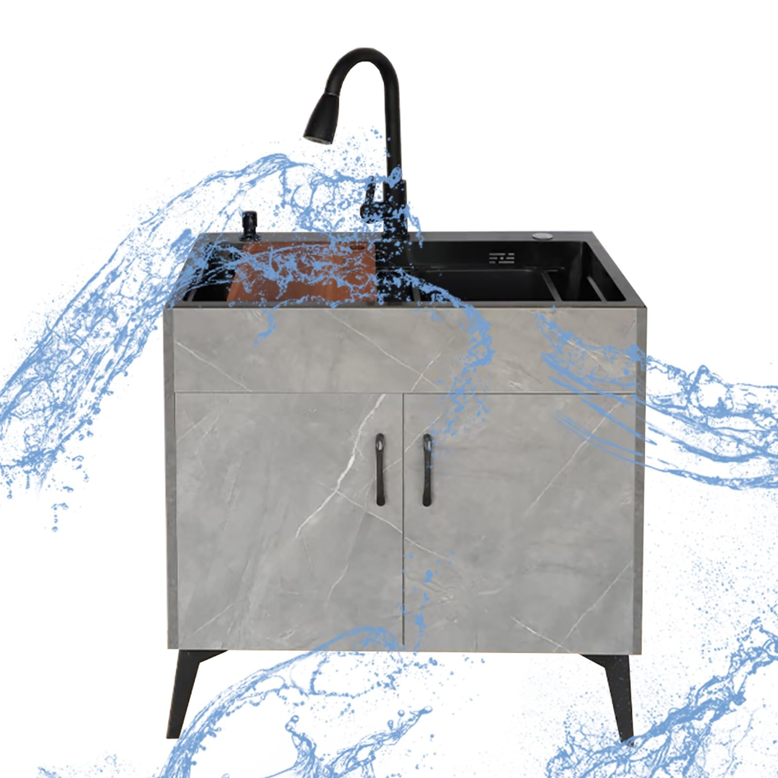 Lavello da Cucina,lavello Commerciale,unità a Vasca Singola,Indipendente,Grigio,con Rubinetto per Acqua Calda e Fredda scolapiatti,Ripiani portaoggetti Garage,Lavanderia/ripostigli
