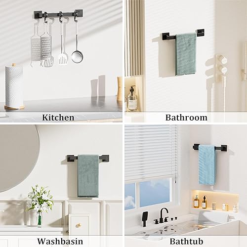 Miniatura 7 de Alise Toallero negro, toallero de 16 pulgadas para baño, toallero de acero inoxidable SUS304 montado en la pared, colgador de toallas resistente