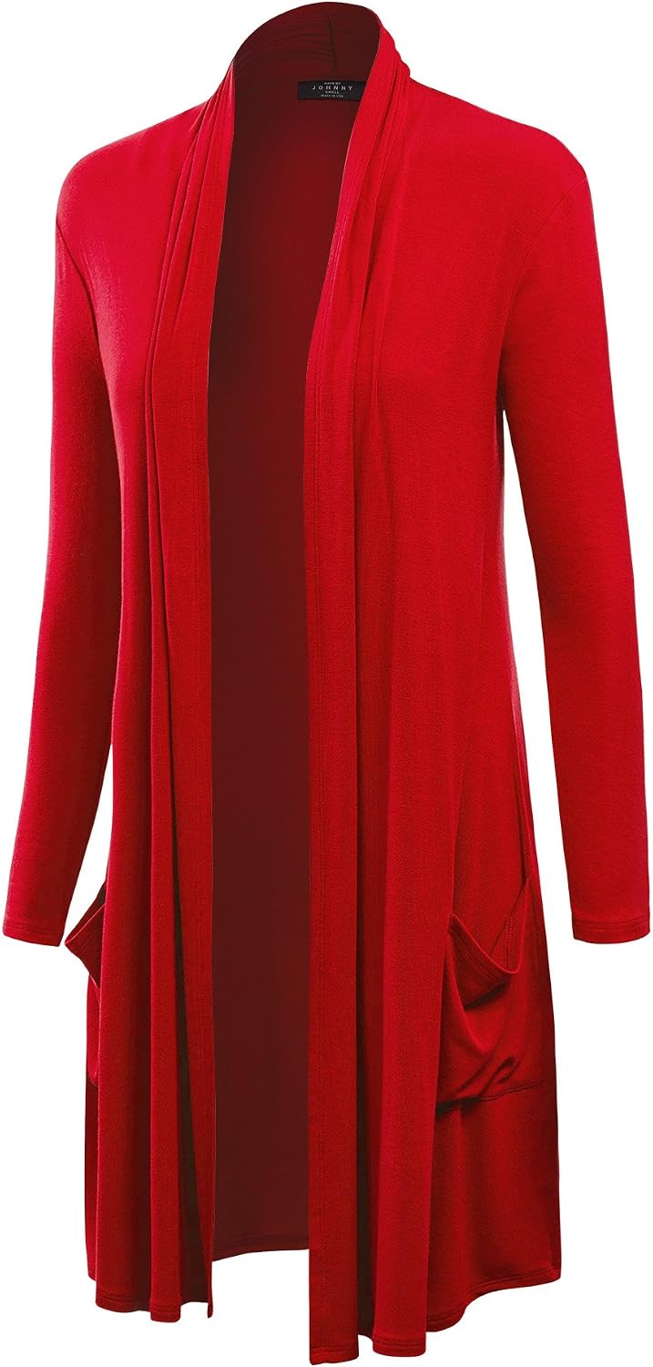 Made By Johnny Women's Long Sleeve Open Front Long Cardigan with Pocket