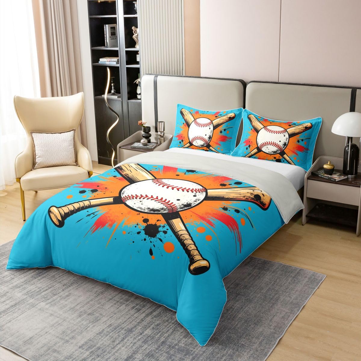 Set da baseball 3D 100% cotone naturale coperta S dimensione baseball pipipistrello classico retrò arte graffiti set di biancheria da letto ballsport a tema coperta, 2 pezzi