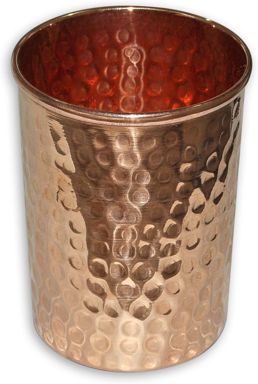 PARIJAT HANDICRAFT Hammered Copper Jug Pitcher & 6 Glass Tumbler, Storage & Serving water Restaurant Hotel Home, Set of 7 pieces