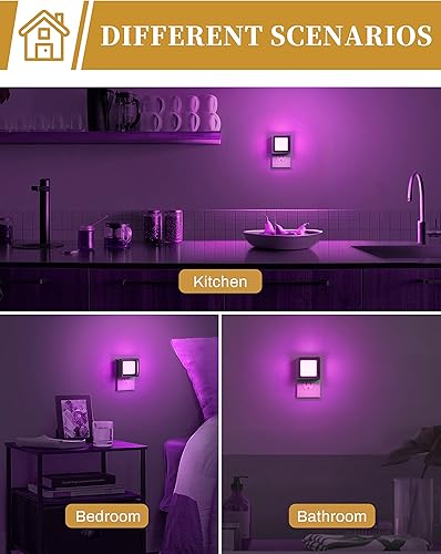 Miniatura 6 de DORESshop Paquete de 2 luces nocturnas moradas, luces nocturnas enchufables a la pared, luz nocturna, sensor de atardecer a amanecer, luz nocturna