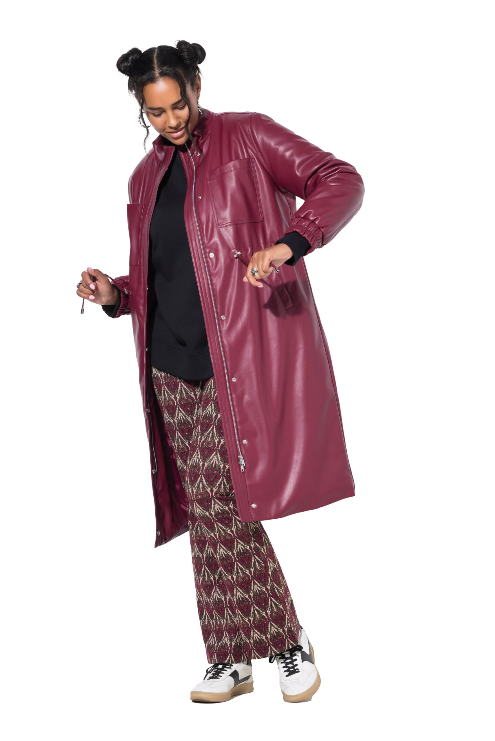 Studio Untold Damen große Größen Übergrößen Plus Size Mantel, Lederoptik, Taillen-Tunnelzug 842782