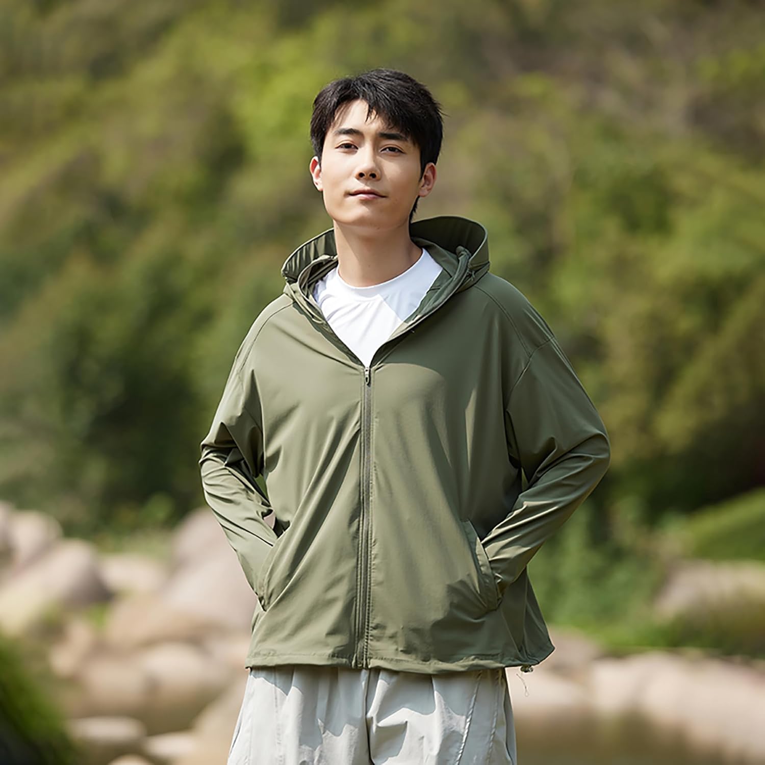 Unisex UPF 50+ Sun Jacket Lightweight Cool UV Protection Long Sleeve Hoodie Thumbhole Jacket Running Hiking Workout