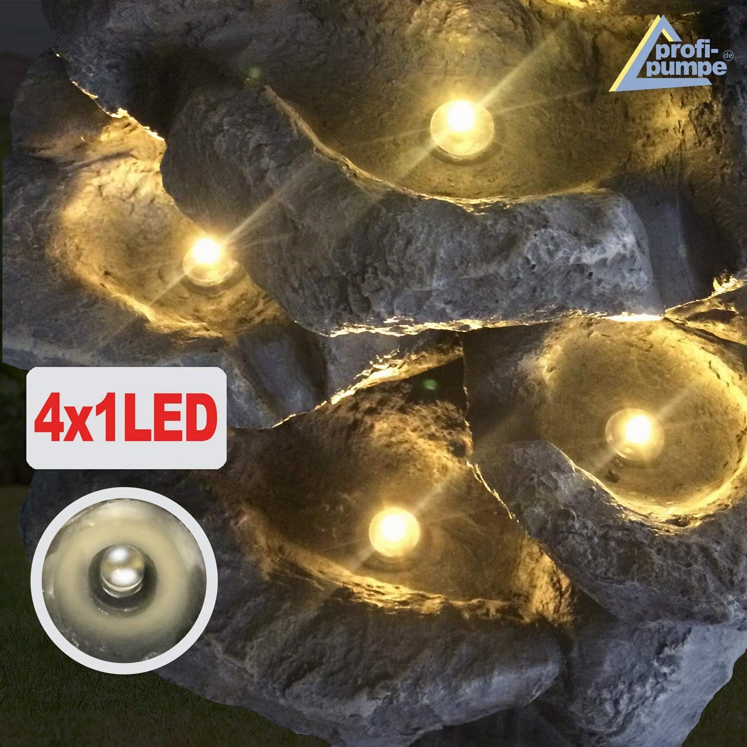 Fuente Solar Decorativa con Cascada y Luz de jardín - Bomba de Estanque para Patio, balcón con Inicio instantáneo, batería de Iones de Litio y luz LED