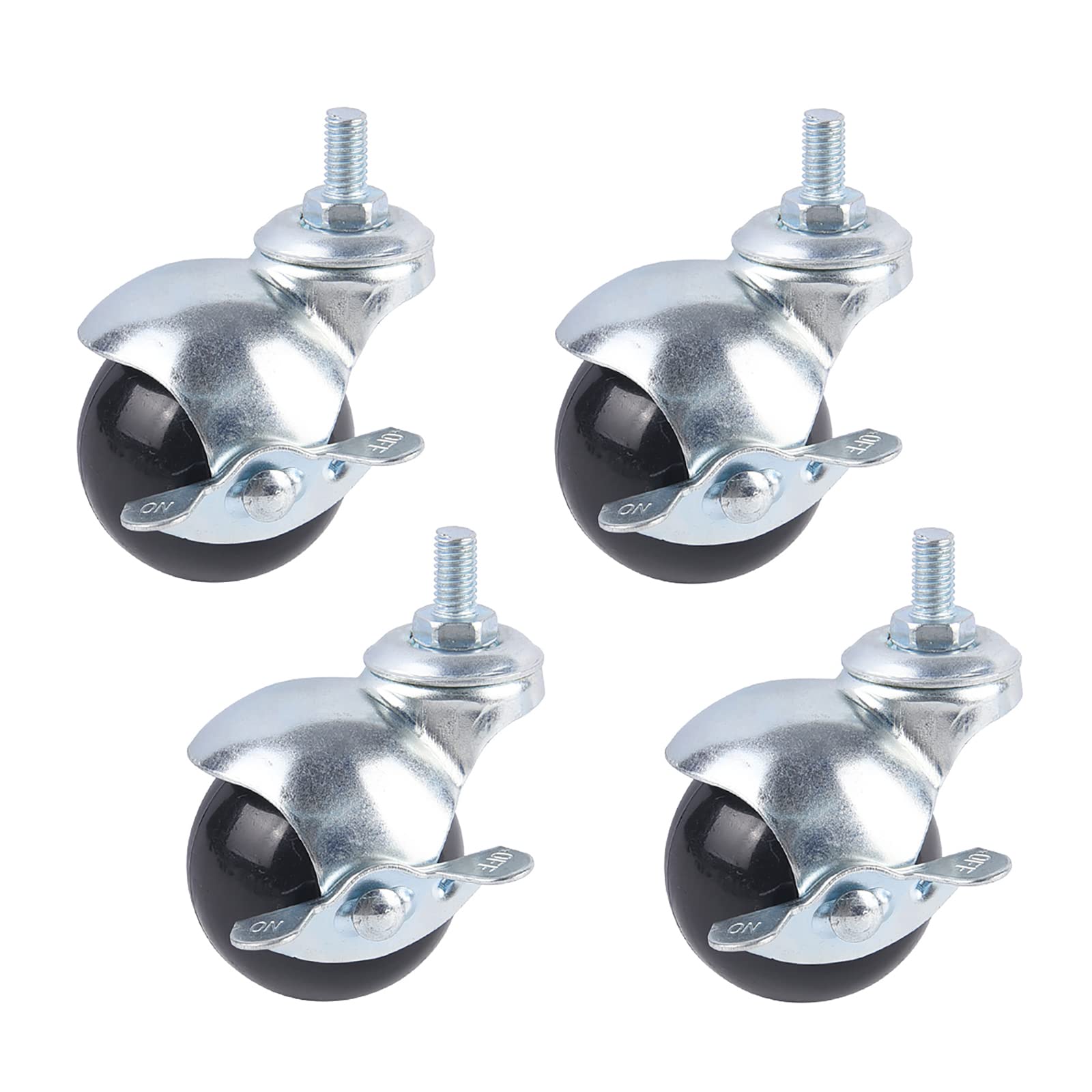 Rotelle con Stelo Girevole da 50 Mm M10X15 Mm, Rotelle a Sfera Nere, Rotelle Girevoli per Trolley (con Freno/Senza Freno), capacità di Carico 75 kg/4 Pezzi, Rotelle Girevoli per Sostituire l