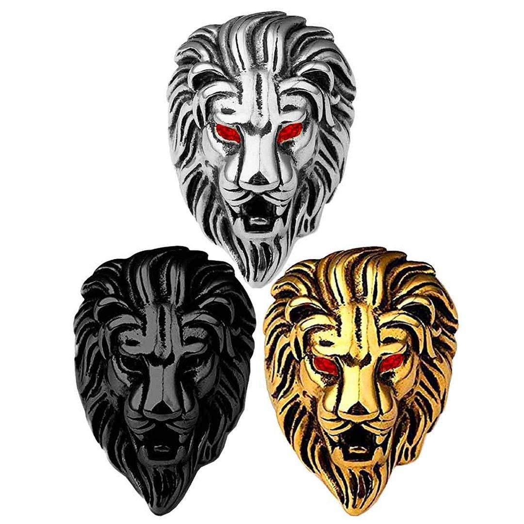 v3e Lion Head Ring Stainless Steel Black Silver Gold Ring (Pack of 03)-picture-11