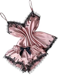 LAWOR Conjuntos pijamas encaje mujer Sujetador satén Camisola Sling Tops Pantalones cortos Traje piezas Ropa dormir